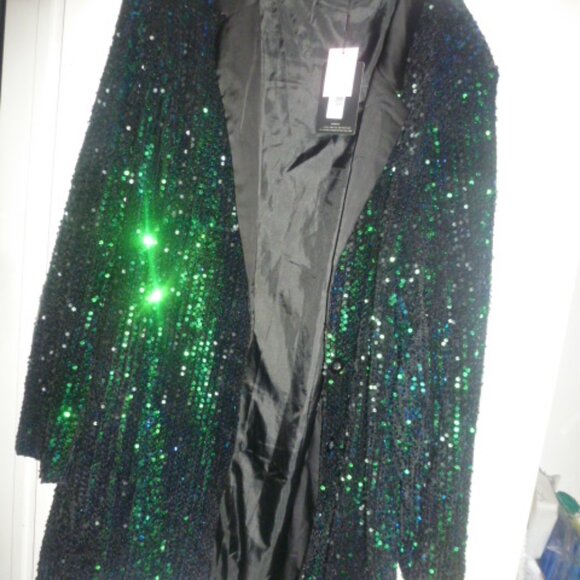 PLUS SIZE Emerald Green sequin Blazer- mini dress  Sz 26 - Picture 4 of 12